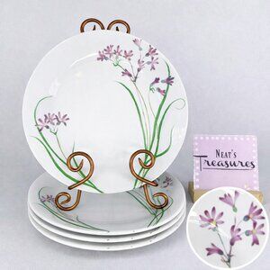 Martha Stewart MTW5 Purple Pacific Wildflowers France Glass Dinner Plates Set 4